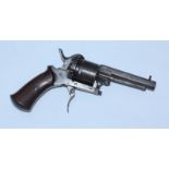 A Lefaucheux Pinfire revolver, with 3' octagonal barrel, integral clearing rod and hinged loading