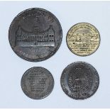 Four various tokens comprising 1813 Three Pence Token Birmingham Workhouse, 1901 Earls Court