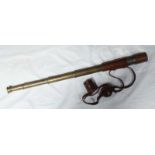 A Broadhurst & Clarkson four-draw brass field telescope, original brown leather sleeve, sliding