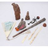 Various oriental collectables including bone-carved Stanhope paper-knives, three bamboo-carved