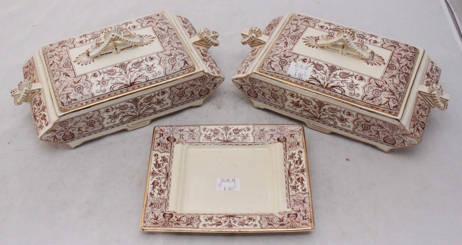 A pair of Christopher Dresser designed Old Hall Earthenware vegetable dishes and covers, together