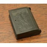 A Victorian golf/cricket vulcanite vesta case depicting a golfer on one side and a batsman on the