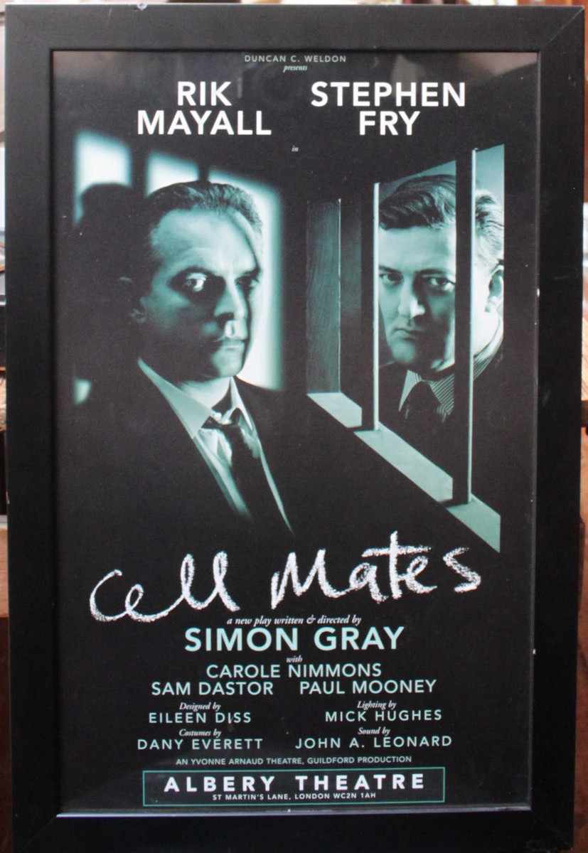 Cell Mates stage play poster from 1995 staring Rik Mayall and Stephen Fry, who famously walked out