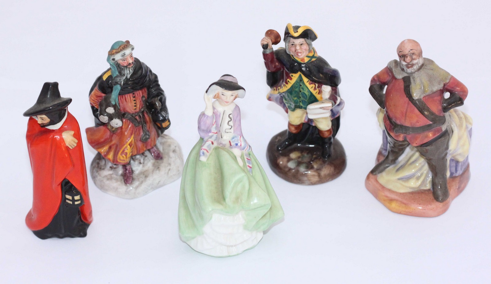 Five assorted Royal Doulton miniature figures comprising of 'Guy Fawkes HN3271,' 'Town Crier