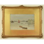 Martin Snape (1852-1930), a busy scene in Portsmouth Harbour, watercolour, signed, glazed and