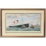 After S.W. Fisher, 'Queen Mary at New York,' 1/6/36, signed in pencil by the artist, Captain Jones