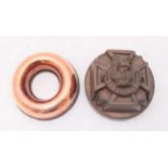A rare Victorian two-piece copper jelly-mould of military interest, the top moulded with the