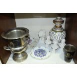 SECTION 15. Nine various Royal Albert ceramic plates, a large silver-plated trophy, four assorted