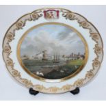 A 19th Century porcelain cabinet plate painted to the centre with a 'Romantic' 18th Century view