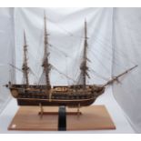 A wooden scale model of the 19th century French Frigate 'Gloire', well detailed with rigging,
