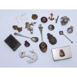 A small quantity of Royal Navy and Military related badges and spoons etc and including a silver