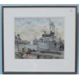 Neville Dutton (Contemporary) 'HMS Middleton in Refit' #3 in the Portsmouth Dockyard Series. Signed,