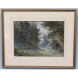 Henry Hewitt (1818-1879) Country landscape scene figure and sheep in a forest. Signed and dated '