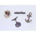 Three silver sweetheart brooches including HMS Slightfoot and one modelled as a mine sweeper,