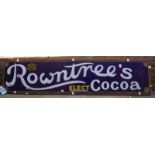 A large enamel advertising sign for 'Rowntree's Cocoa' with white lettering to a blue ground. 46 x