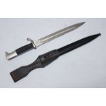 A German Officer's bayonet, with 9 3/4" blade stamped Alcoso Solingen, with black metal scabbard and