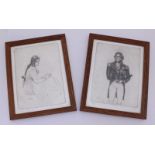John Eggett (20th C), Admiral Lord Nelson and Lady Emma Hamilton, etchings on paper, framed 16x13cm