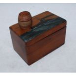 An early 20th century walnut box of rectangular form with hinged cover and hinged front, the top