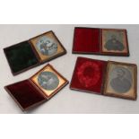 Four Victorian Dagguereotypes in gilt-metal glazed frames and original leather-covered and velvet-