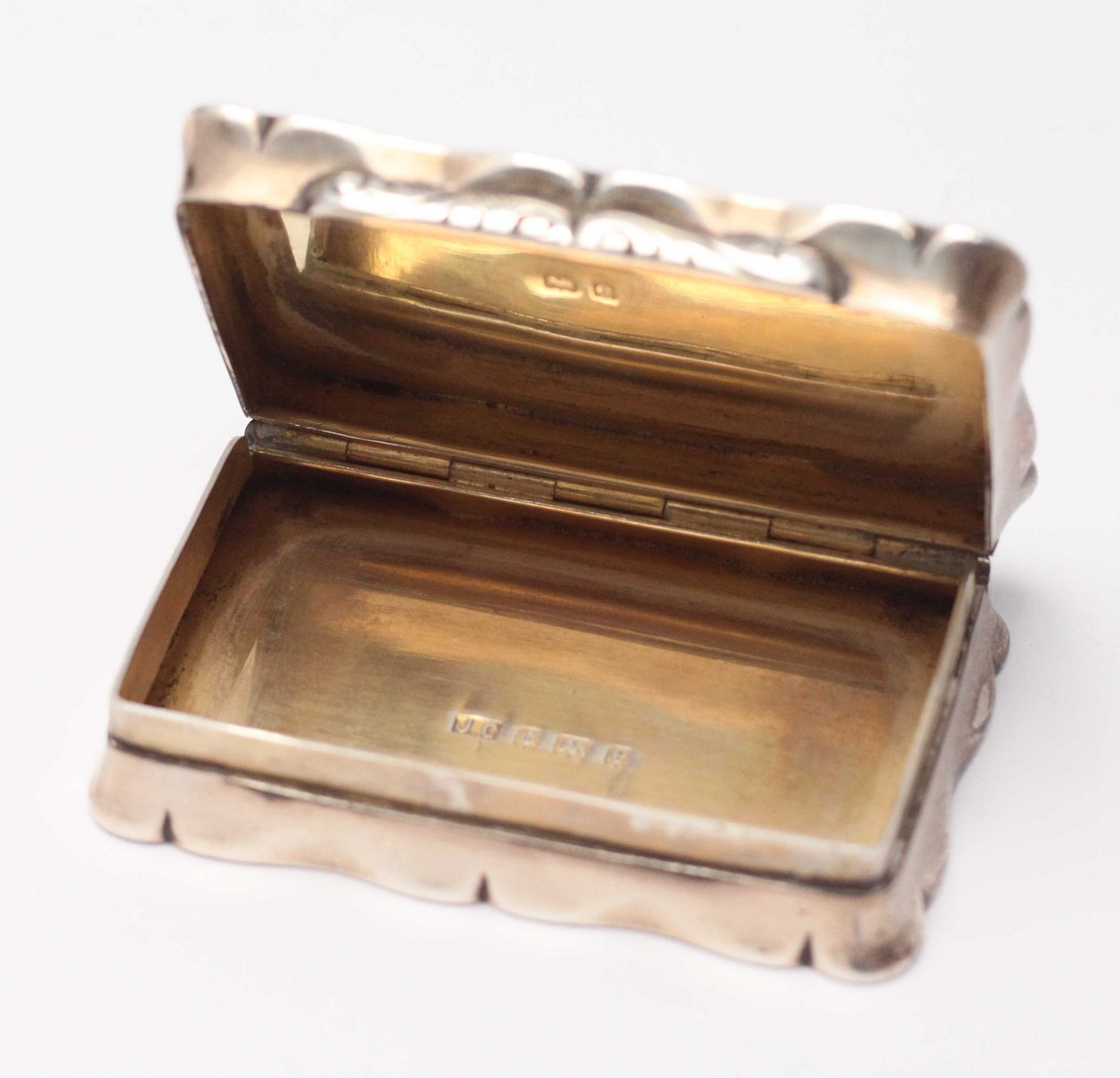 A 19th century silver snuff box of rectangular form with hinged cover, engine turned and engraved - Image 2 of 3