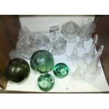 SECTION 32. Two 19th century green glass paperweights, two fishing floats and various glass