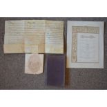 A vellum manuscript dated 1767, signed Edward Bath & Wells, with embossed seal, together with an