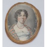 Early 19th Century half-length oval portrait of a young lady, possibly Mrs Elizabeth Down (nee