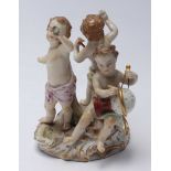 A 19th century Meissen porcelain figure group, emblematic of astronomy, with three putti holding