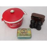 A vintage Coco-Cola ice bucket and cover, together with a colour lithographic 'Players Navy Cut'