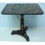An early 19th Century Japanned rectangular tilt-top occasional table, on turned column and concave