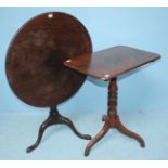 A George III mahogany tilt-top tripod table, together with a rectangular mahogany tilt-top