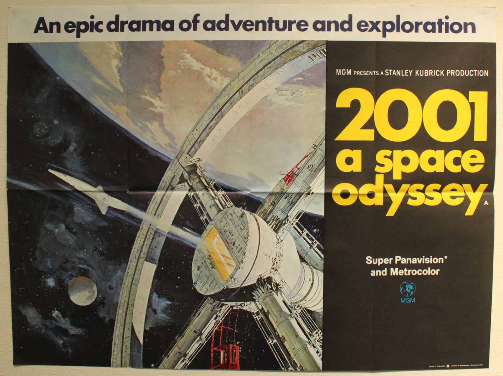 2001 A Space Odyssey' (1968) British Quad film poster, directed by Stanley Kubrick, MGM, folded,