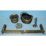 A brass fender, approx. 1.2m long, together with a brass coal scuttle, trivet, large flower pot