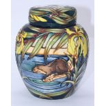 A Moorcroft pottery ginger jar and cover in the 'Otters' pattern after Sian Leeper, signed,