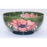 A Moorcroft pottery bowl in the 'Green Anemone' pattern, with impressed factory marks to base, 20.