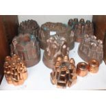 SECTION 22. Eight 19th/ early 20th century copper jelly moulds including two with 'Orb' stamp, and