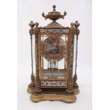 A 19th century gilt brass and cloisonne enamel mantel clock, with urn finial, mercury compensation