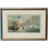 Ships in Greenwich, aquatint, indistinctly signed, mounted, glazed and framed, approx. 22x41cm,