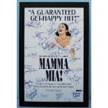 Original Broadway theatre poster of Mamma Mia framed and signed by cast. 55x34cm.