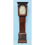 An early 19th century 8-day longcase clock, with painted 11.5" square dial with arched top, the