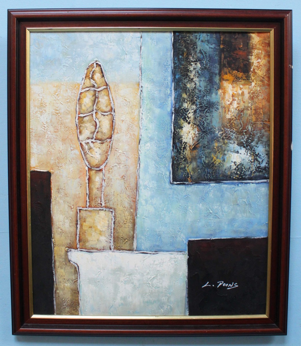 L. Poons. Abstract, signed 'L. Poons,' acrylic on canvas in stained-wood frame