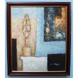 L. Poons. Abstract, signed 'L. Poons,' acrylic on canvas in stained-wood frame