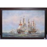 J Harvey (20th century), A modern maritime oil on canvas, 18th century ships of the line in a