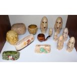 SECTION 10. Fourteen Sylvac items including a seven fawn sad dogs of various sizes, an owl money box