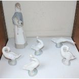 SECTION 22. Six assorted Lladro porcelain figures, one a young girl holding a lamb, the other five