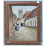 Mary Simpson, female figures in a Cornish village, signed, watercolour and bodycolour on paper,