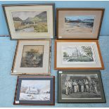 Five various original watercolour and pastel landscape studies together with a framed 19th century