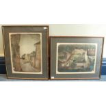 Two aquatints of street scenes, one a limited edition 7/70, indistinctly signed, approx. 32x43cm