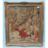A 19th century tapestry depicting Jesus carrying the cross to his crucifixion, in ornate gilt
