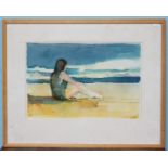 Larry Wakefield (1925-1997) 'Figure on a Beach' sighed, screen print, 40 x 60cm.